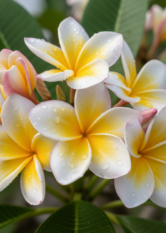 Close-up of yellow and white flowers with green leaves