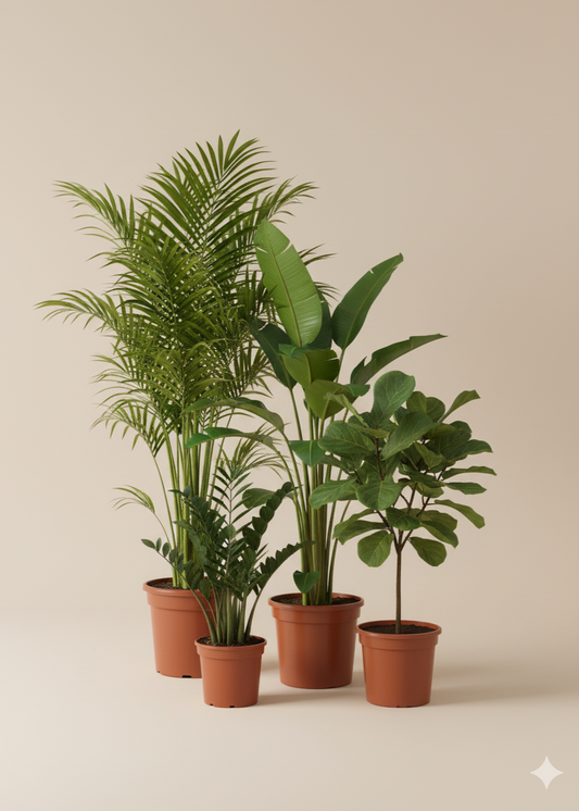 Hum Do Hamare Chaar x Plantor Bundle - Areca Palm, Bird of Paradise, Fiddle Leaf Fig, ZZ Plant
