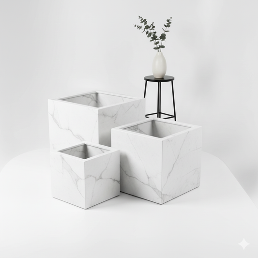 Signature Collection: Custom Marble Planters | Mugla White & Armani Grey