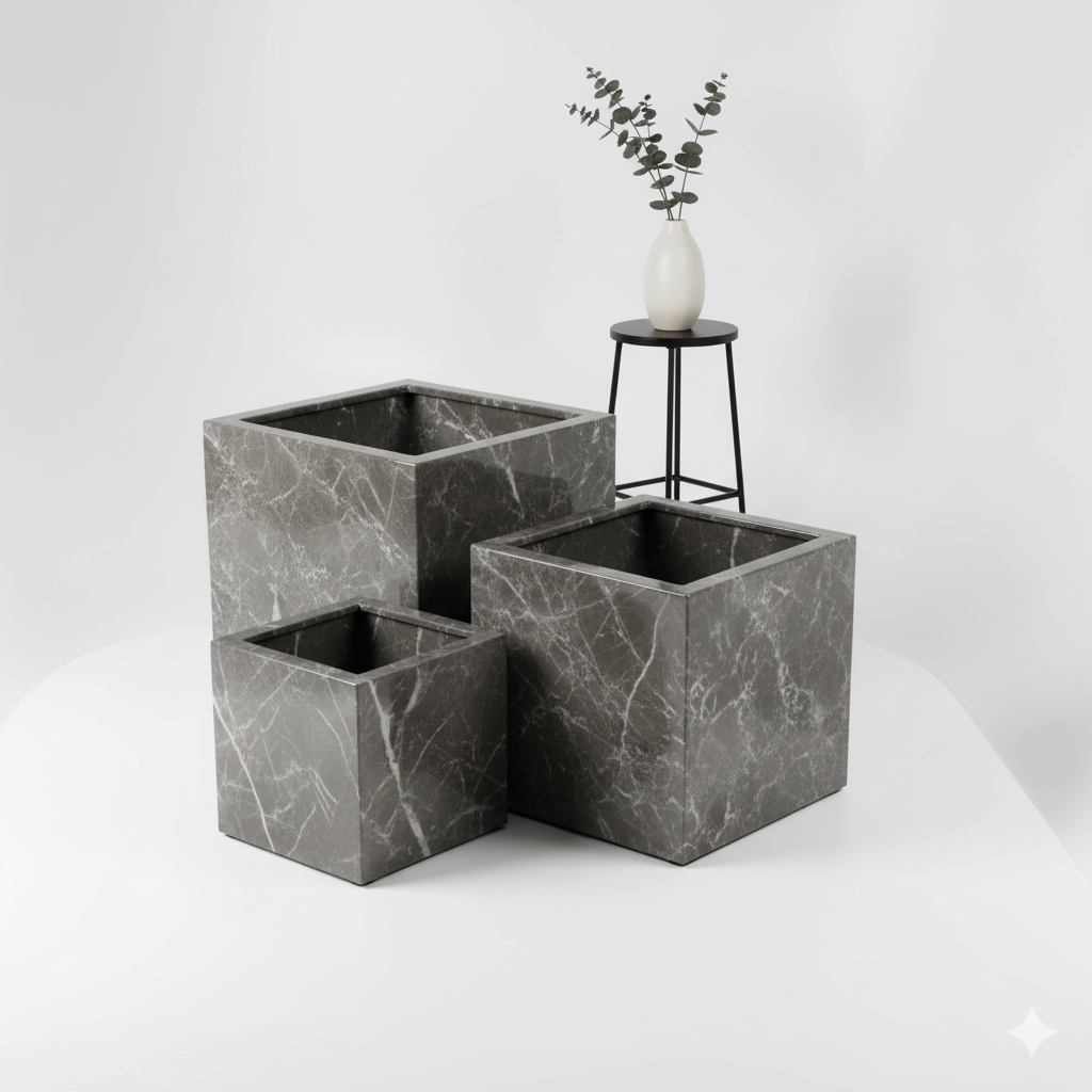 Signature Collection: Custom Marble Planters | Mugla White & Armani Grey