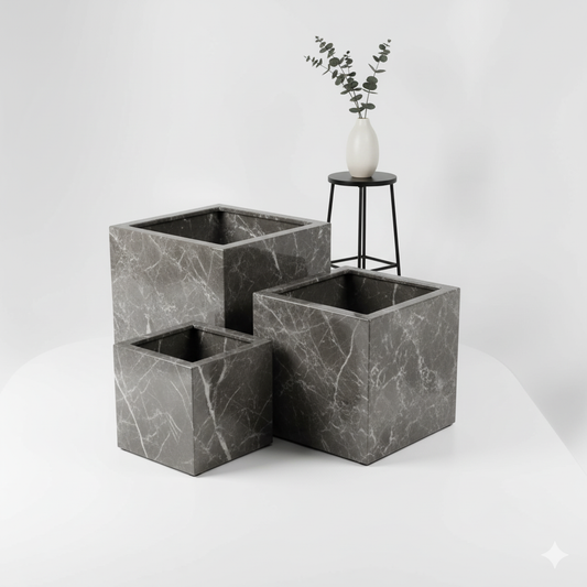 Signature Collection: Custom Marble Planters | Mugla White & Armani Grey