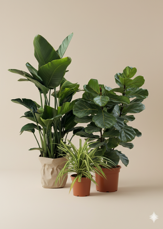 Premium Large Indoor Plant Collection - Spider Plant, Bird of Paradise & Fiddle Leaf Fig | Statement Plants Bundle